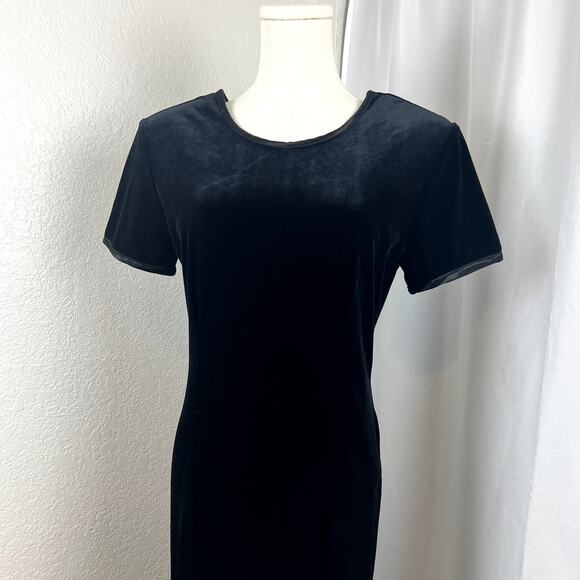 VTG Scarlett Dress Womens 7/8 Black Velvet Maxi Button Detail Slit Grunge Y2K - Picture 2 of 13